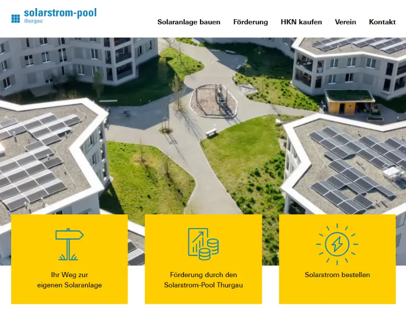 Einstiegsseite der Website des Solarstrom-Pools Thurgau